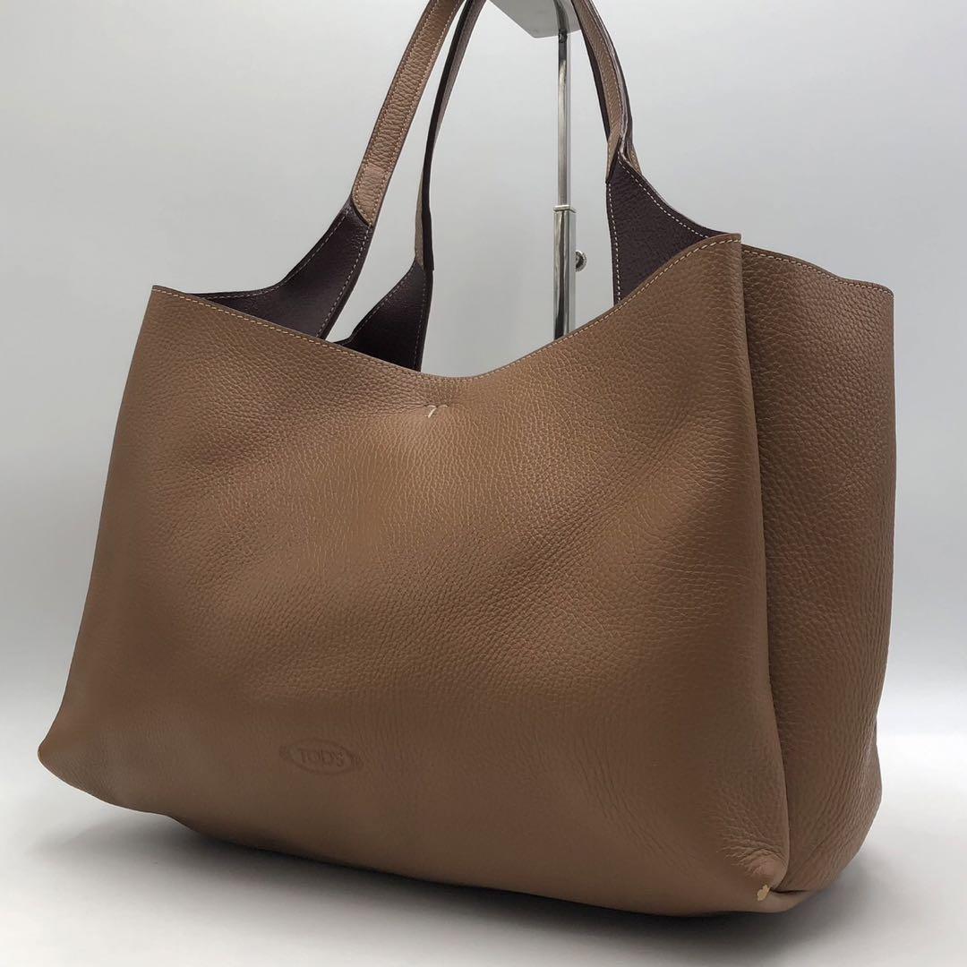 美品 TOD's トートバッグ ジョイレザー A4/PC可 ブラウン ロゴ型押し