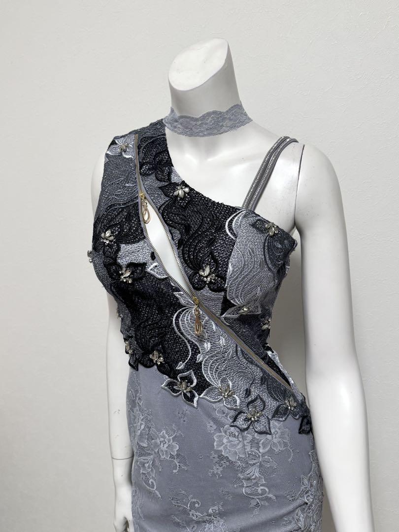 ROBE de FLEURS Glossyグロッシードレスブルーグレーネイビー