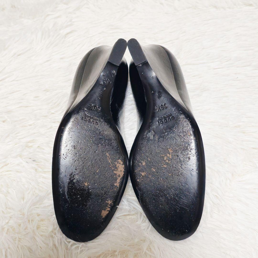 グッチ GUCCI ウエッジヒール パンプス 金具 黒