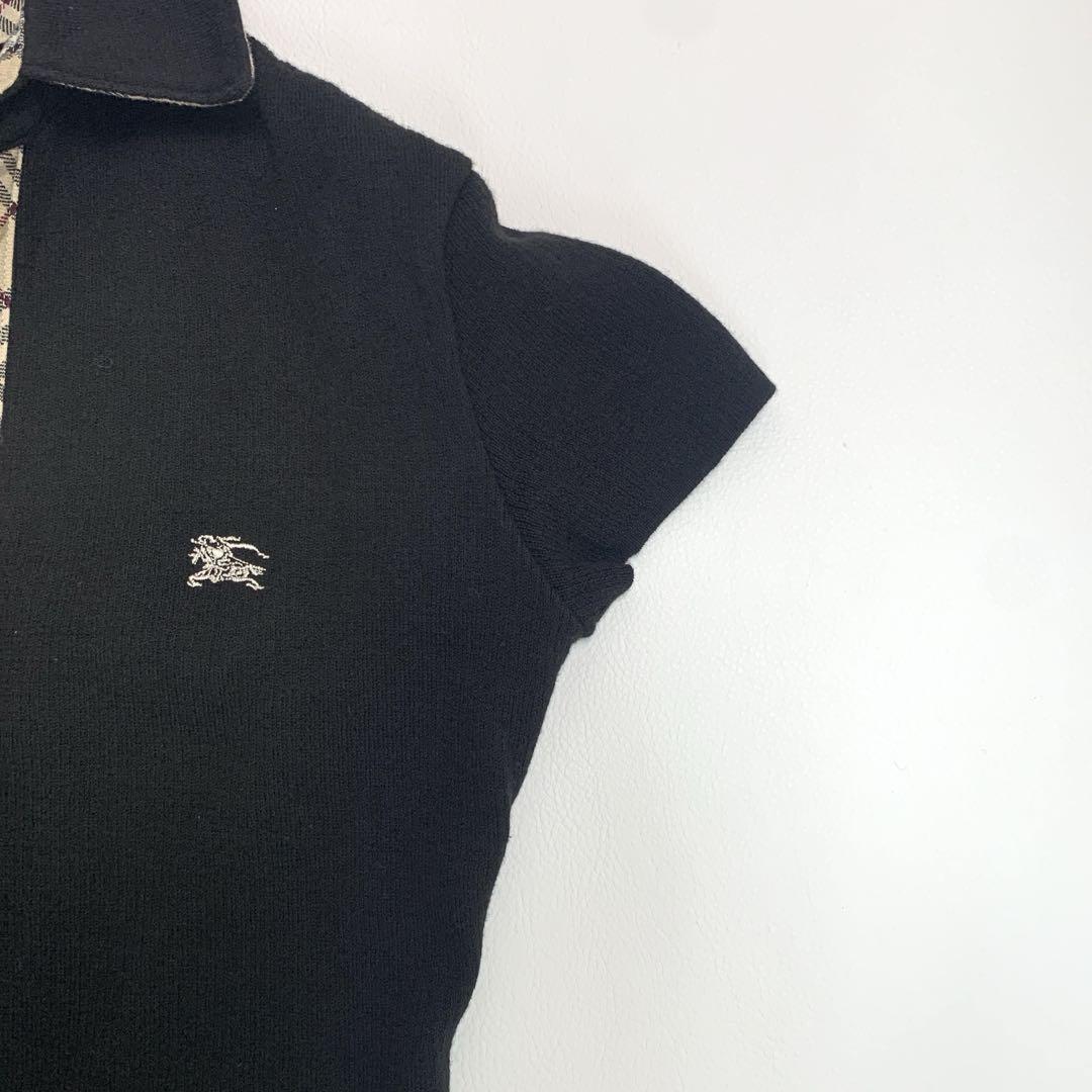 専用　バーバリーブルーレーベル　ノバチェック　ポロシャツ　黒　ホースロゴ刺繍 美品 バーバリーブルーレーベル ノバチェック ポロシャツ 黒
