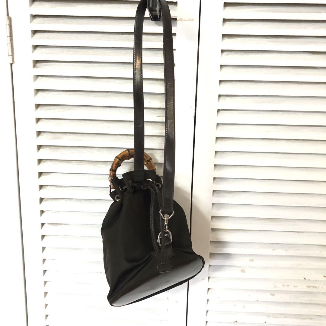 美品最安❣️ GUCCI グッチ バンブー 巾着型 ナイロン ショルダー 2way