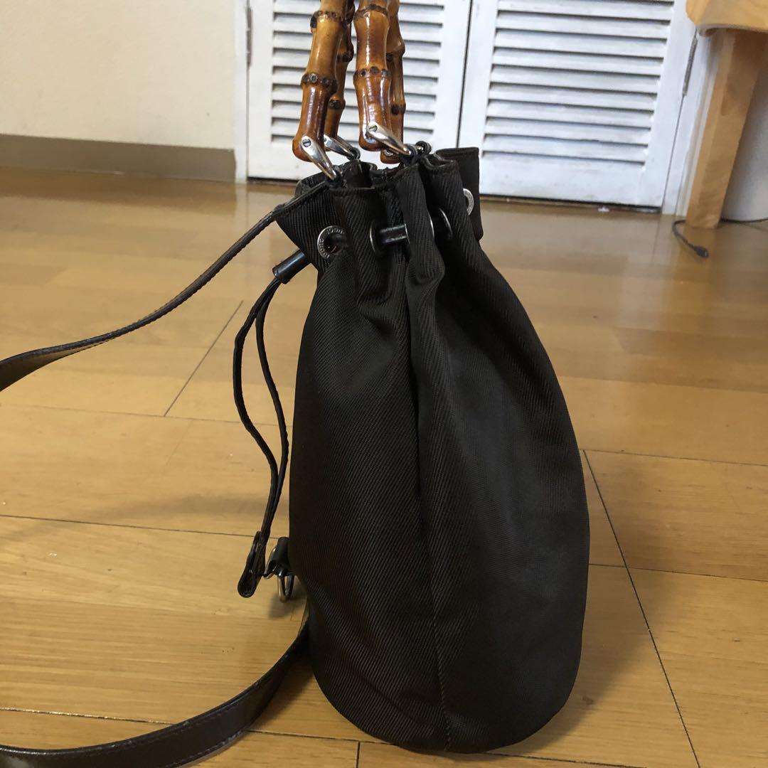 美品最安❣️ GUCCI グッチ バンブー 巾着型 ナイロン ショルダー 2way
