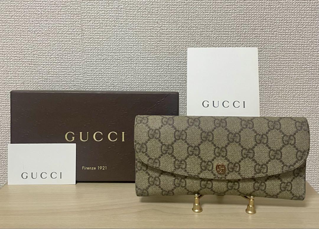 GUCCI 長財布 GGスプリーム 朱色 ショップカード箱あり ♦銀座三越購入品