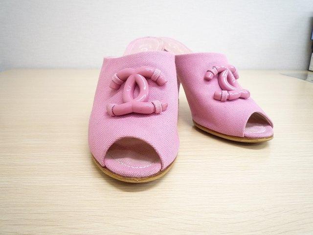 正規品　CHANEL  ミュール  CCマーク  キャンバス ピンク37 C