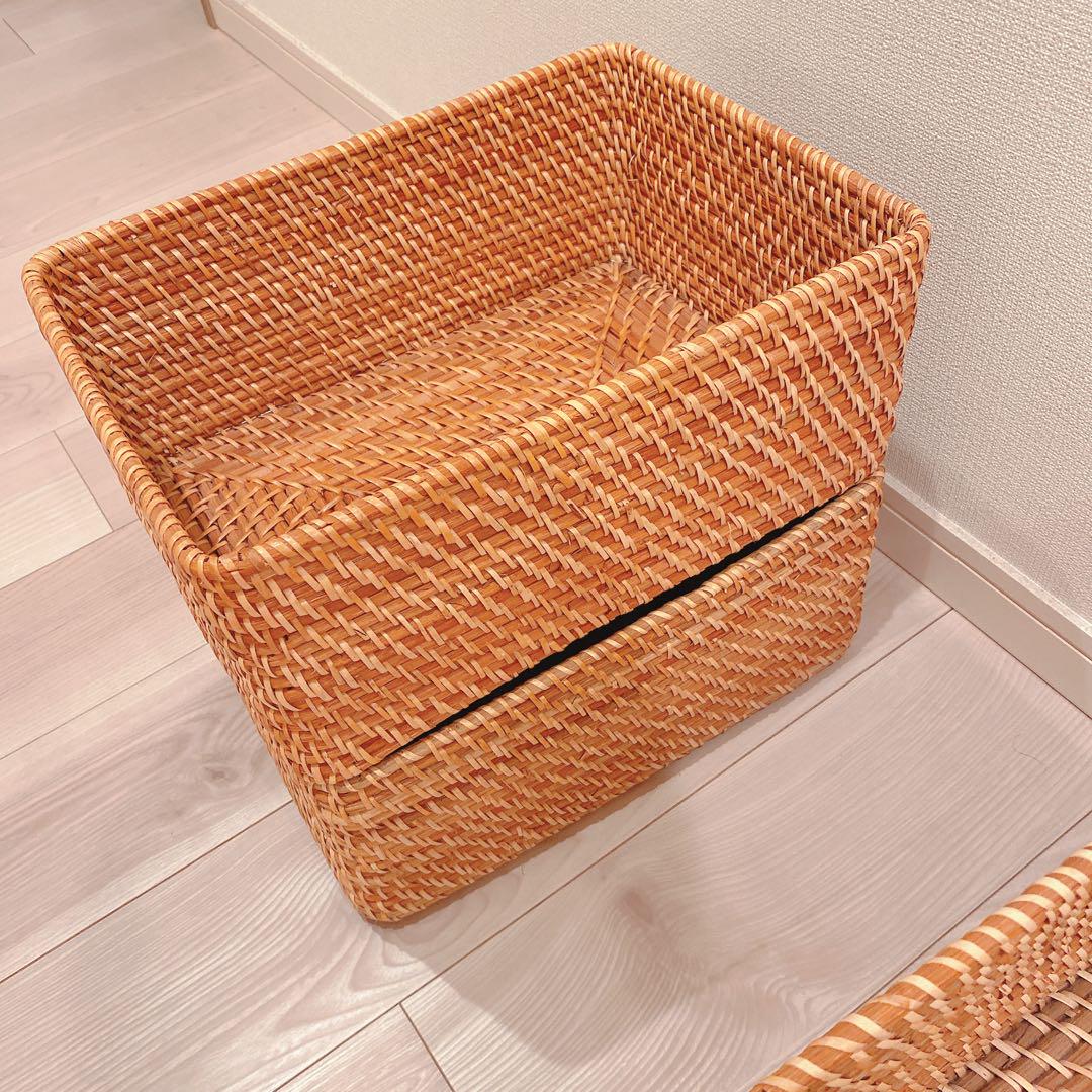 無印良品 重なるラタン長方形バスケット・中×4
