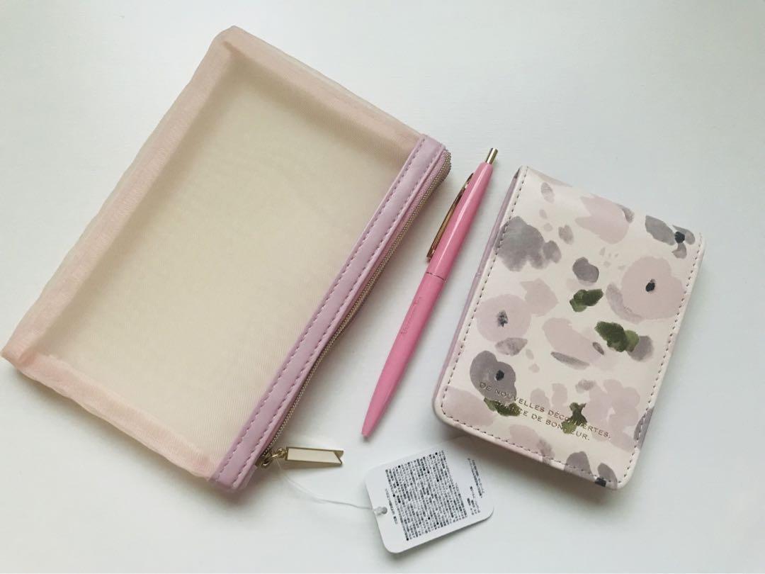 新品アフタヌーンティー花柄デザイン ポーチとメモ帳セット ピンク