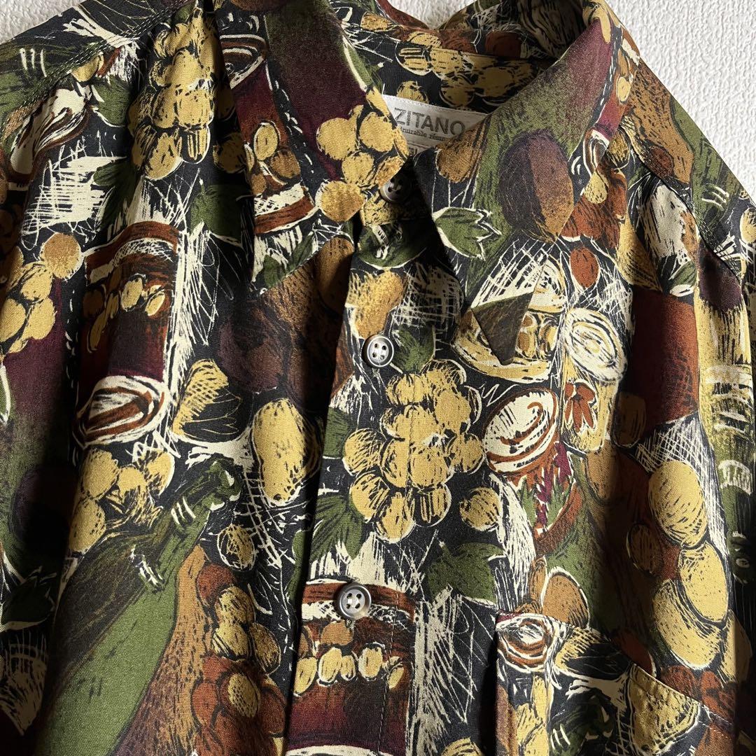 総柄シャツ長袖 幾何学模様総柄アート ヴィンテージ レトロ ユニ