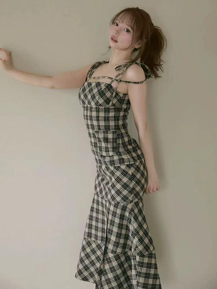 andmary Cecily check long dress