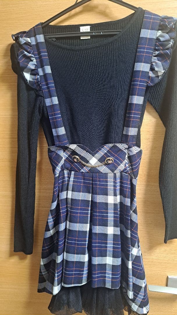 Secret Honey フリル　ネイビー　チェック柄　ジャンパースカート