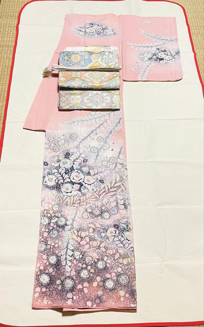 訪問着フルセット　辻ヶ花　翠山工房　作家　しつけ糸付き　ピンク　金彩　正絹　絞り