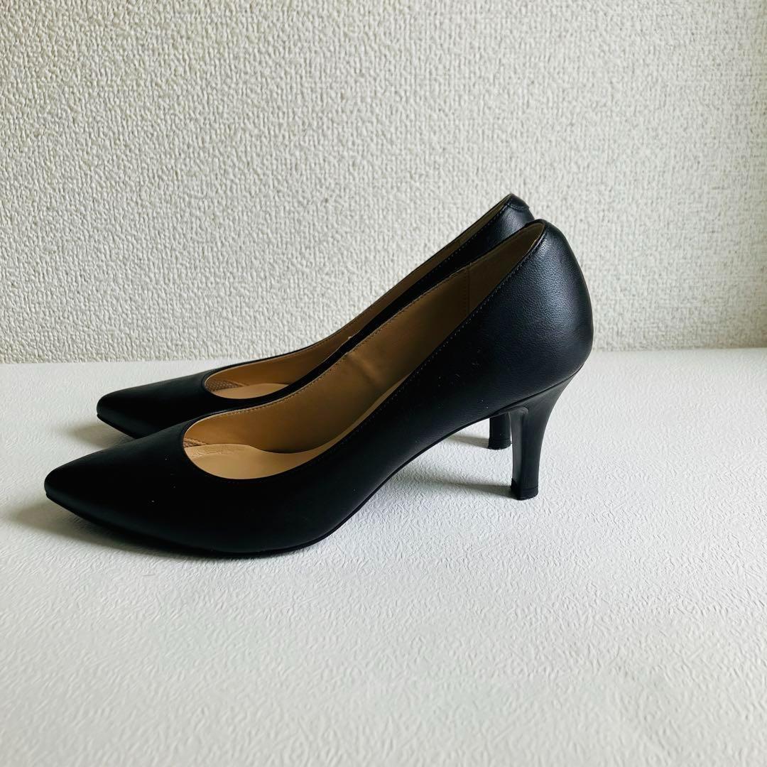 美品】 ダイアナ DIANA パンプス 7cm台ヒール 黒 スムースレザー