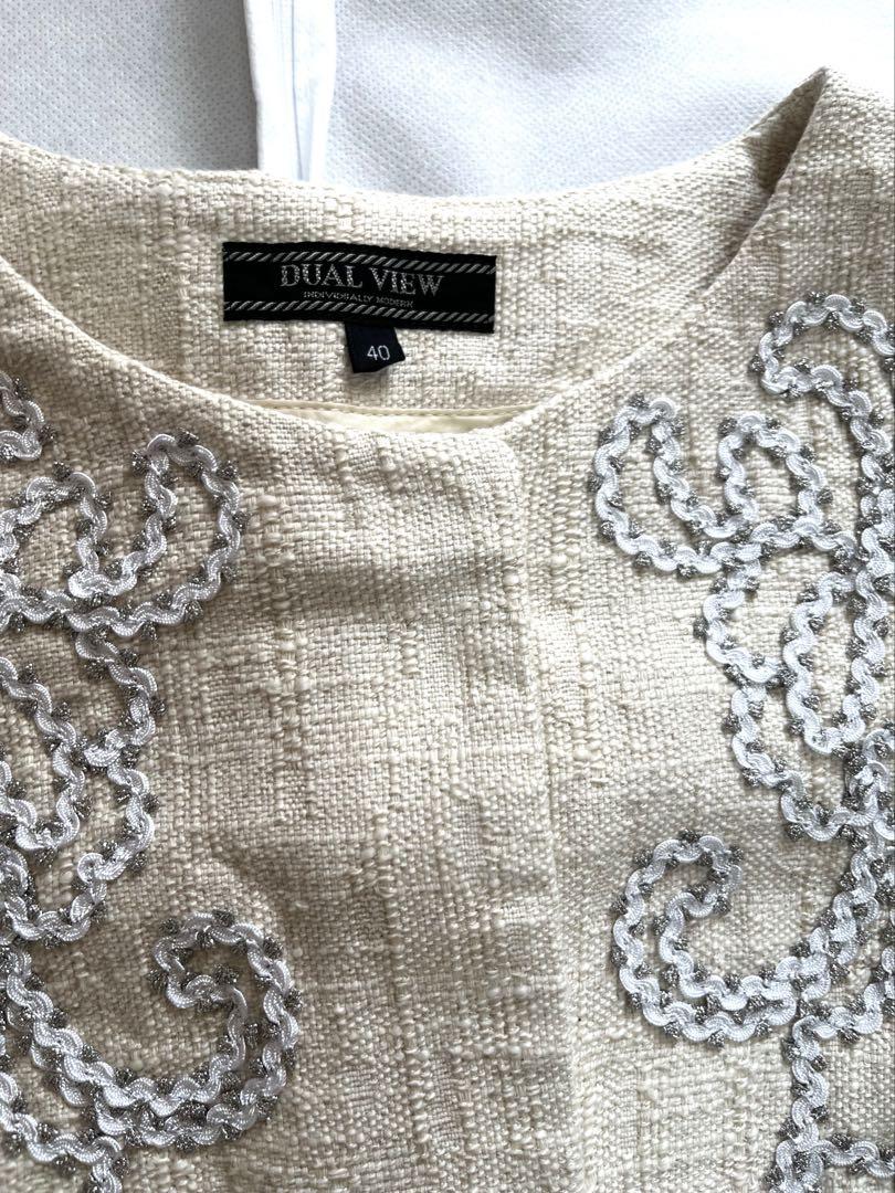 専用　デュアルヴュー dual view 麻混コート　刺繍　ベージュ
