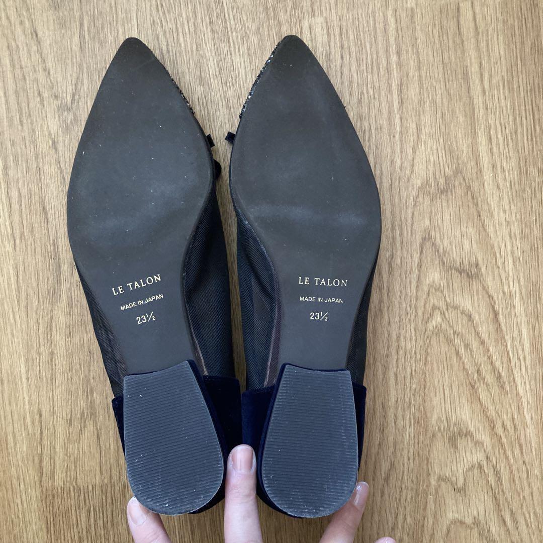 LE TALON ネイビー グリッター フラットシューズ