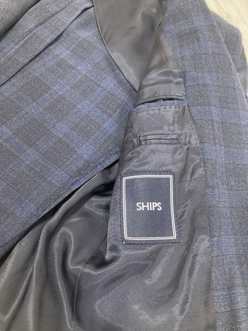 シップス メンズ スーツ 44 上下 紺 ネイビー グレンチェック セットアップ