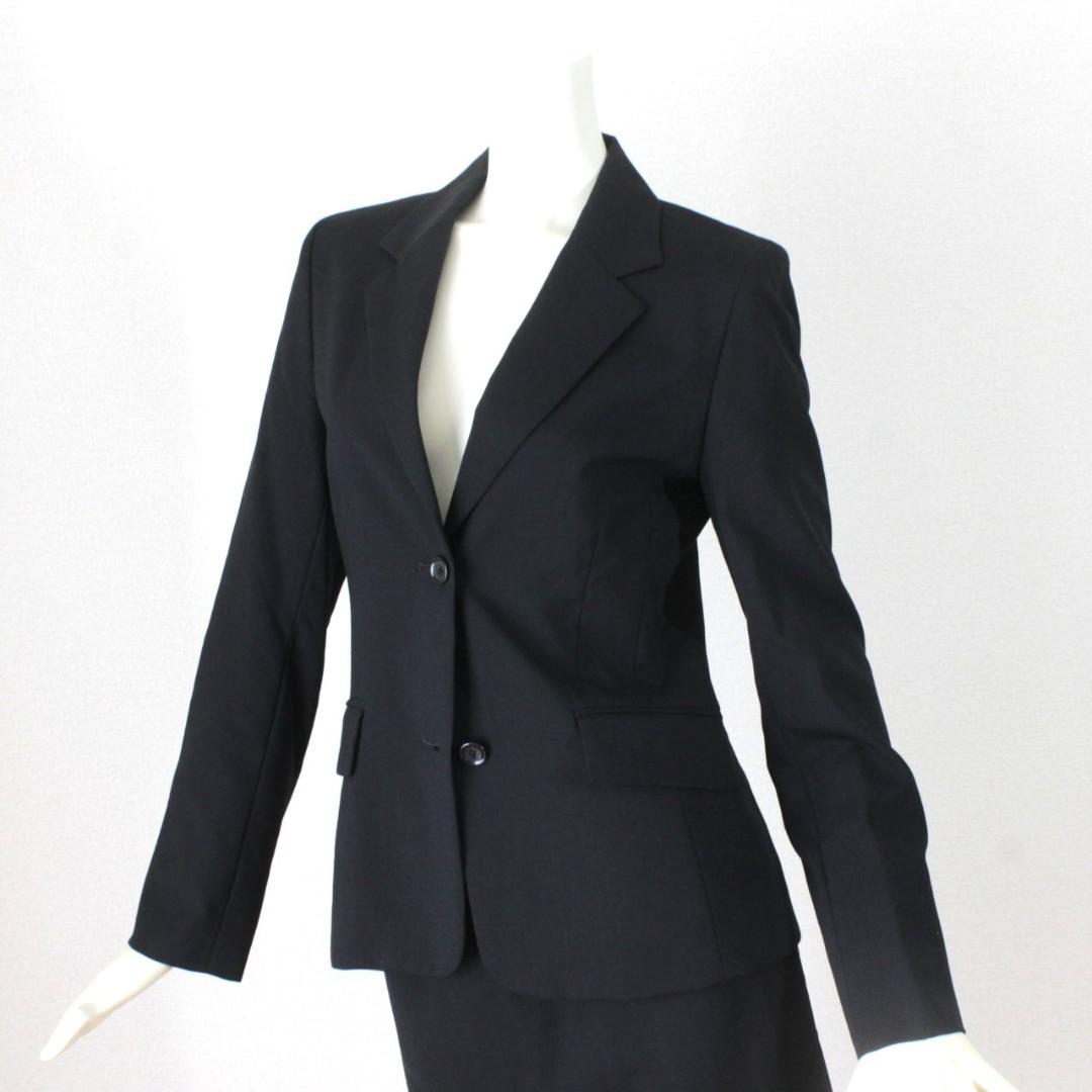 10【美品】イネド スカートスーツ 11 ブラック 黒 L ウール 面接 春夏秋