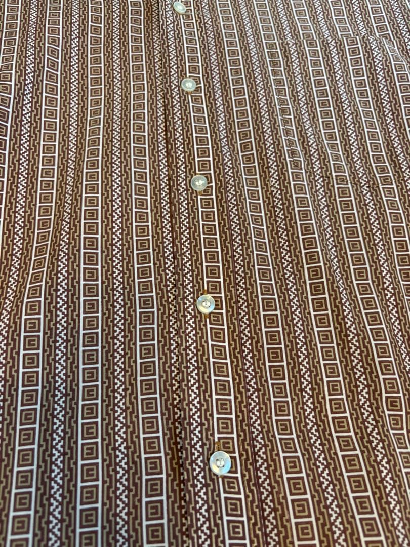 シアーズ ブラウン系幾何学模様ボタンダウンシャツM・Sears