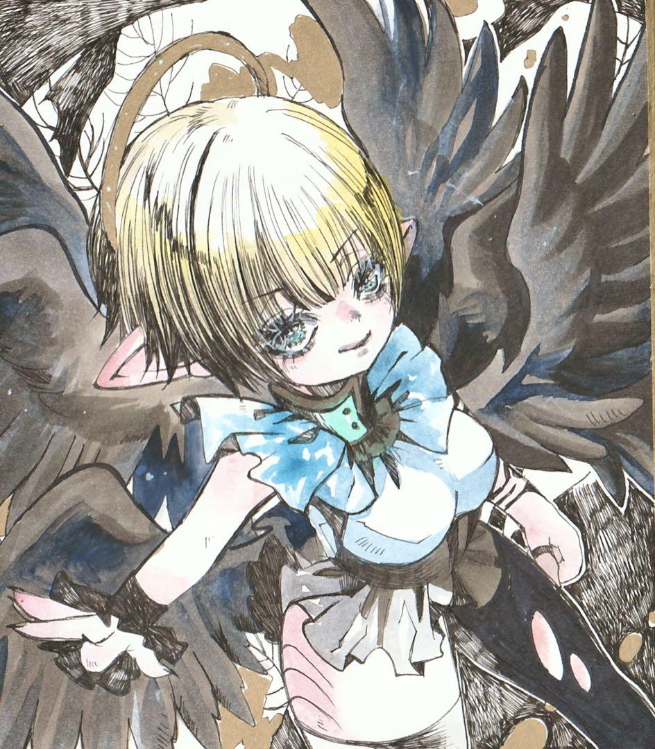 手描きイラスト オリジナル ミニ色紙 深海の瞳