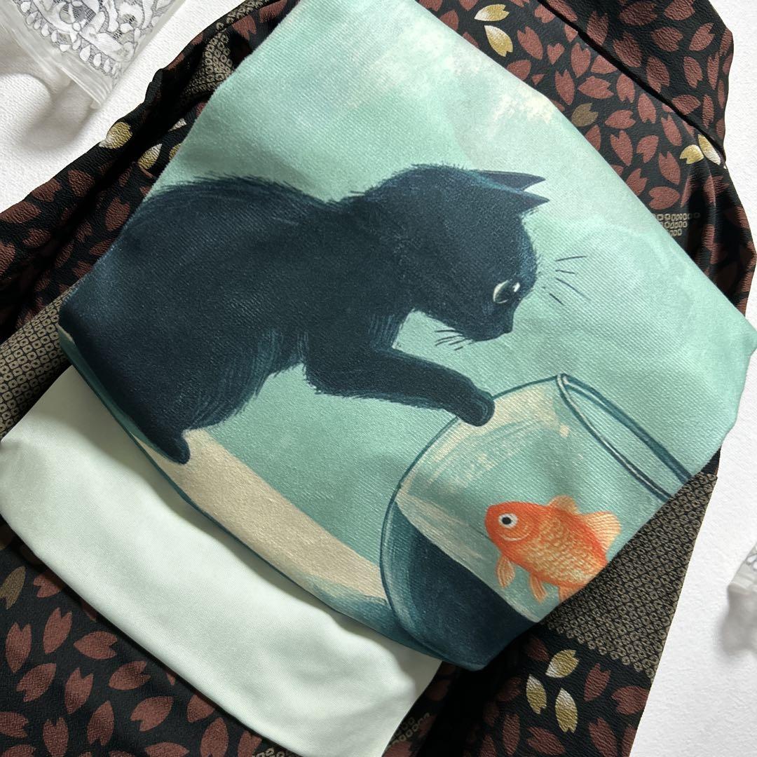 ハンドメイド作り帯 お太鼓二部式 猫と金魚 椿 - メルカリ