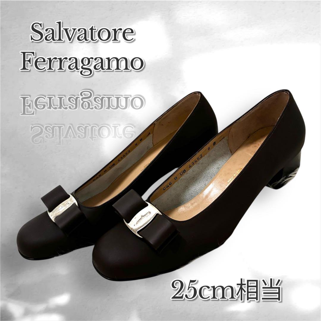 FERRAGAMO フェラガモ パンプス ヒール 25cm相当 黒 フォーマル
