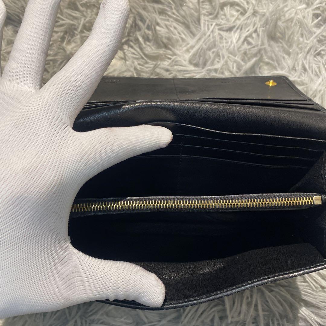 ✨️美品✨️ PRADA 金ロゴ 長財布 レザー 二つ折り 希少 黒