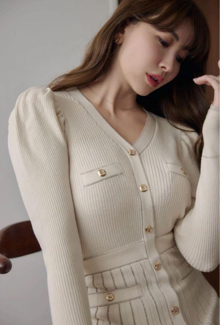 herlipto Suite Room Knit Long Dress ecru