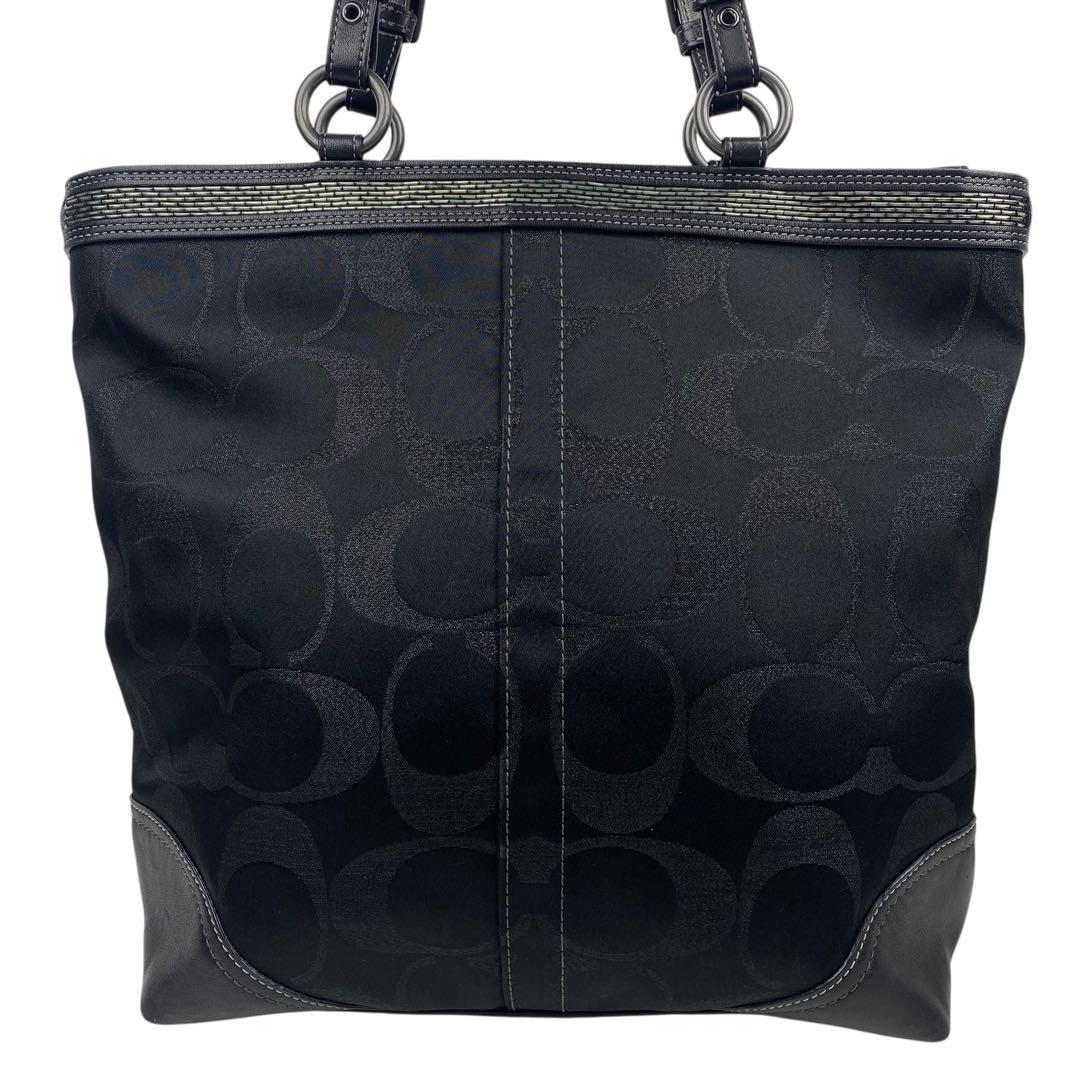 COACH コーチ トートバッグ ビーズ キャンバス シグネチャー 黒 レザー COACH コーチ トートバッグ ビーズ キャンバス シグネチャー 黒