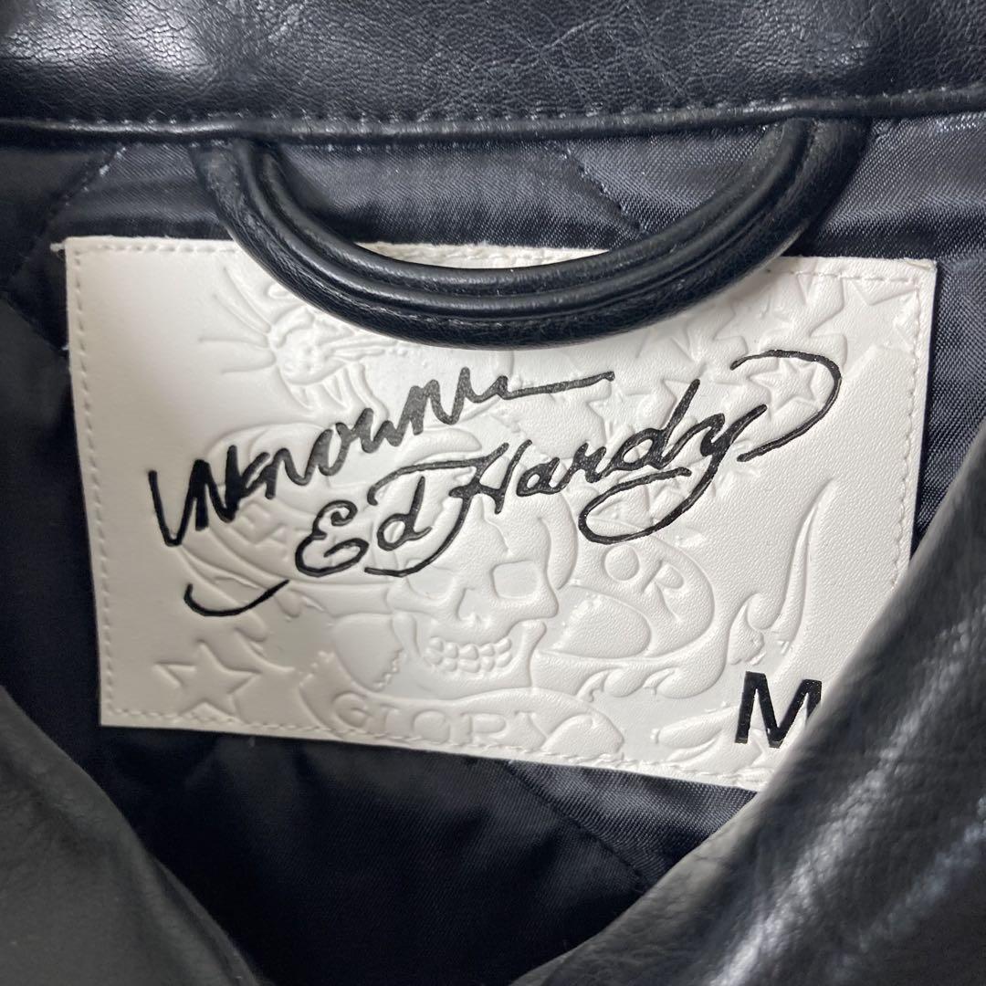 685 激レアコラボ UNKNOWN x ED HARDY レザージャケット M