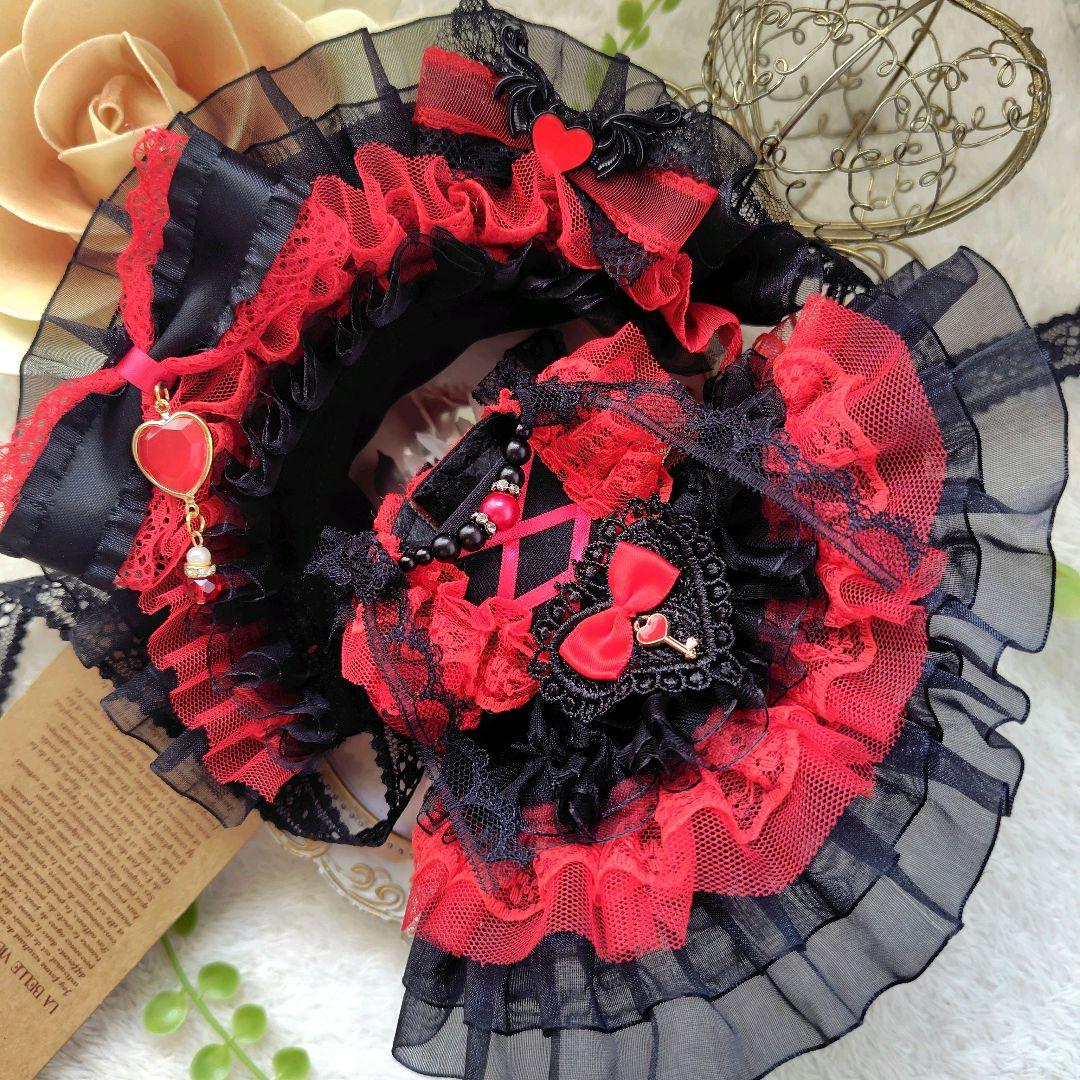 №04-048 ハーフボンネット　黒☓赤　ゴスロリ　ドレス　１６cm　ぬい服