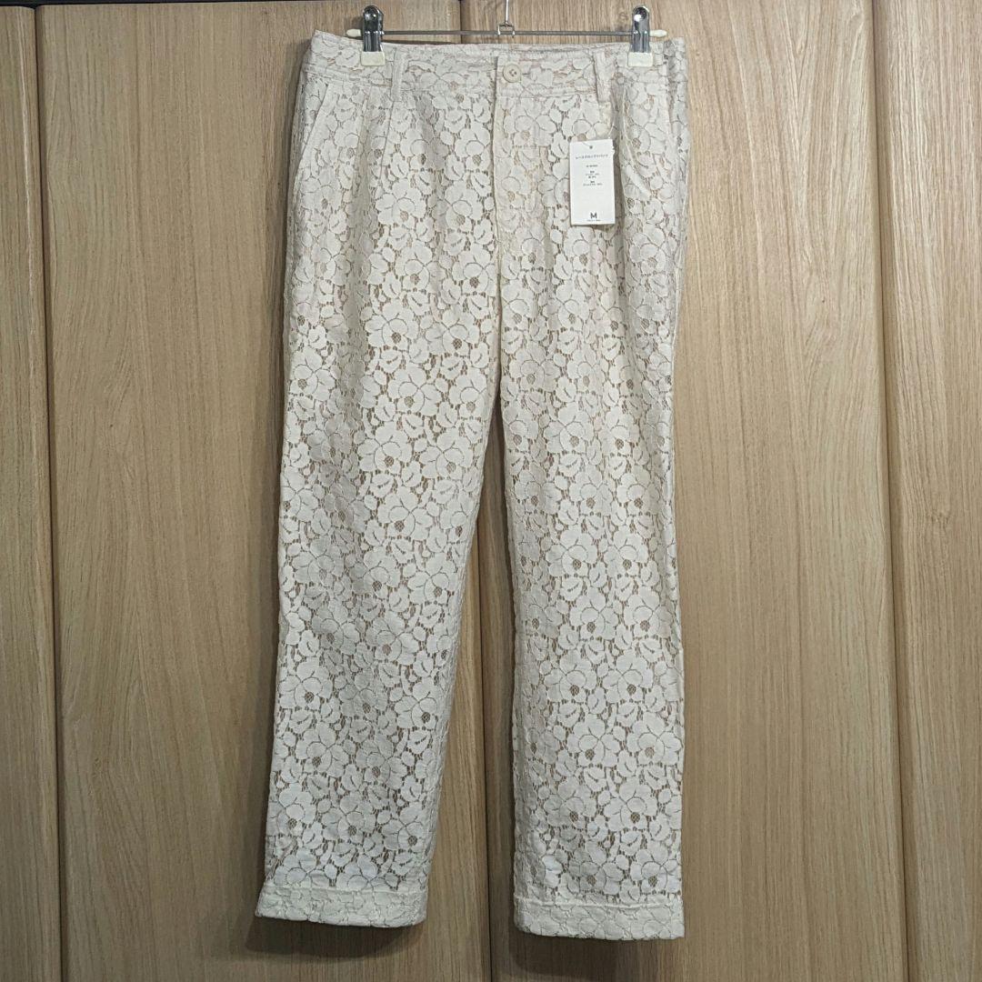 新品　レース　クロップド　パンツ　フラワー　ホワイト