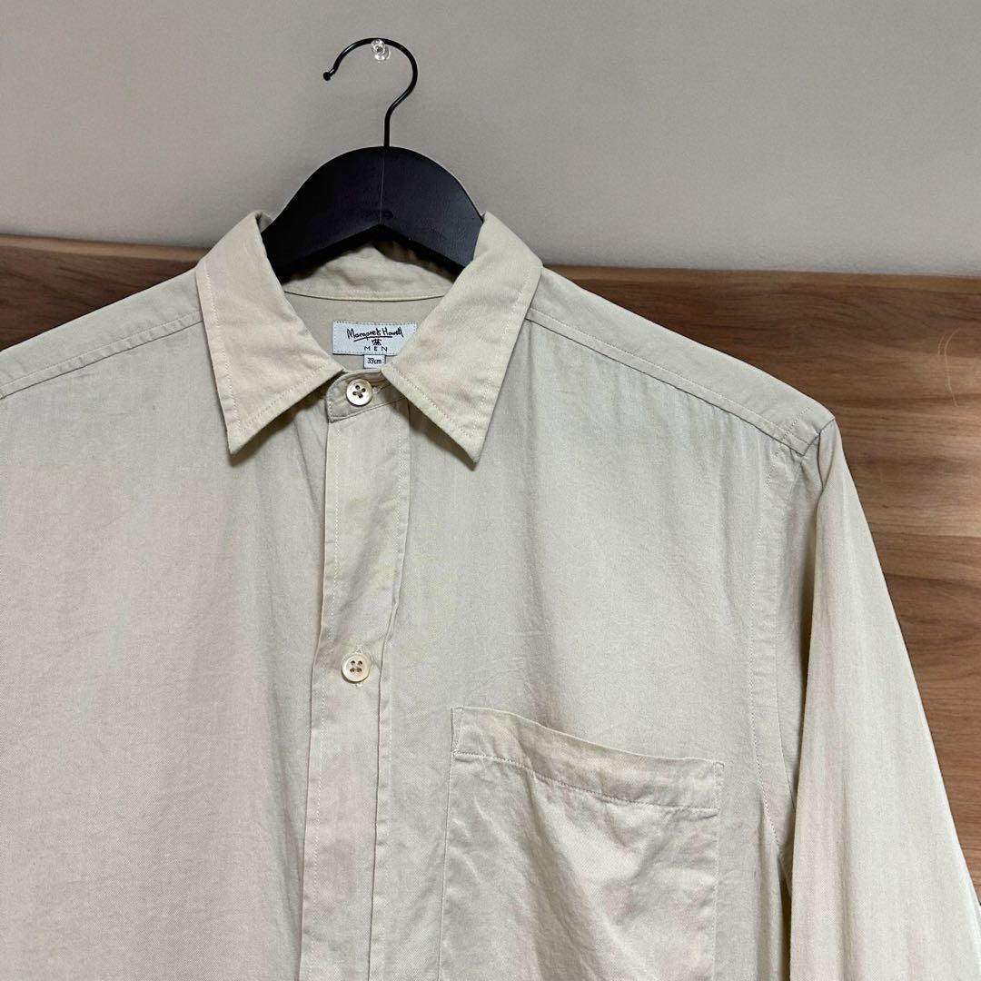 美品 OLD margaret howell コットン シャツ ベージュ 旧タグ】マーガレットハウエル レギュラーカラー シャツ