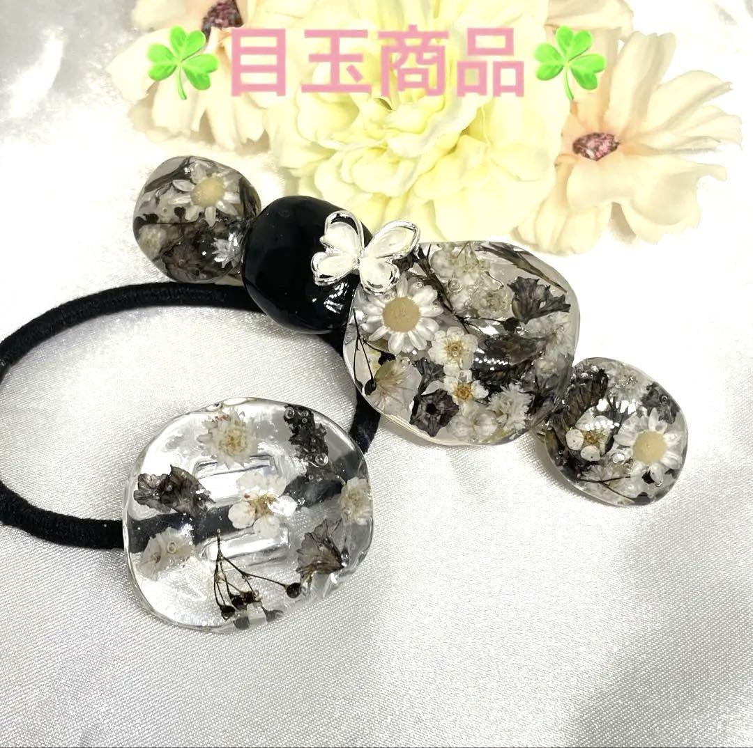 レジン☘️押し花デザイン ヘアゴムとバレッタ - メルカリ
