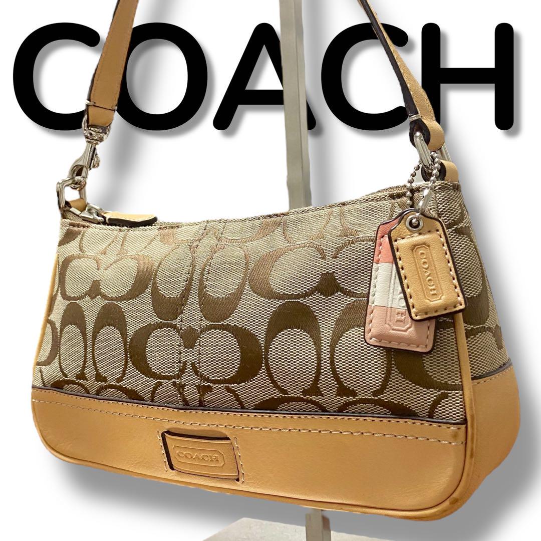 【美品】COACH アクセサリーポーチ ワンショルダー キャンバス シグネチャー 美品 COACH コーチ アクセサリーポーチ ワンショルダーバッグ