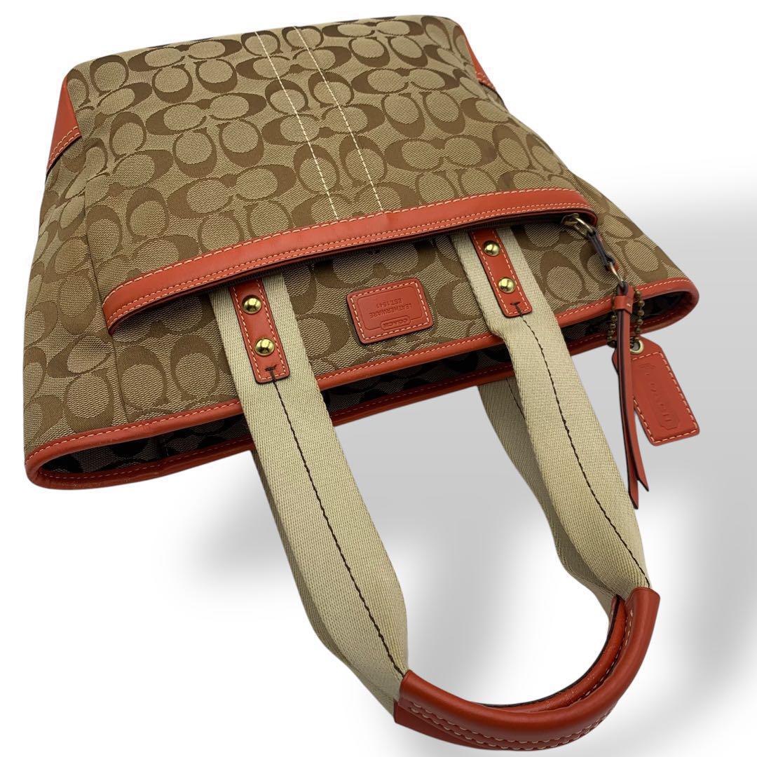 【良品】 COACH コーチ トートバッグ シグネチャー キャンバス レザー