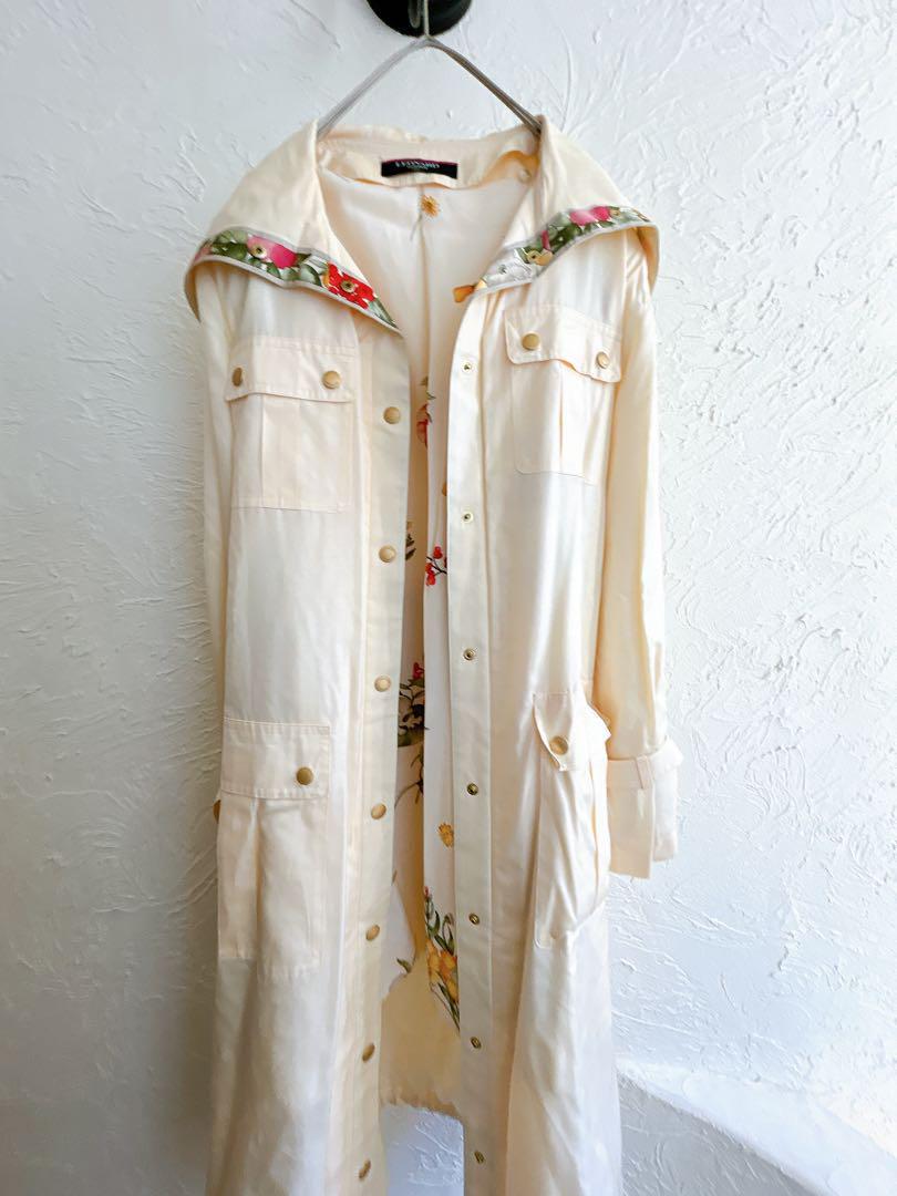 専用品【美品】LEONARD ロングコート シルク 裏地 ベルト花柄 Aライン
