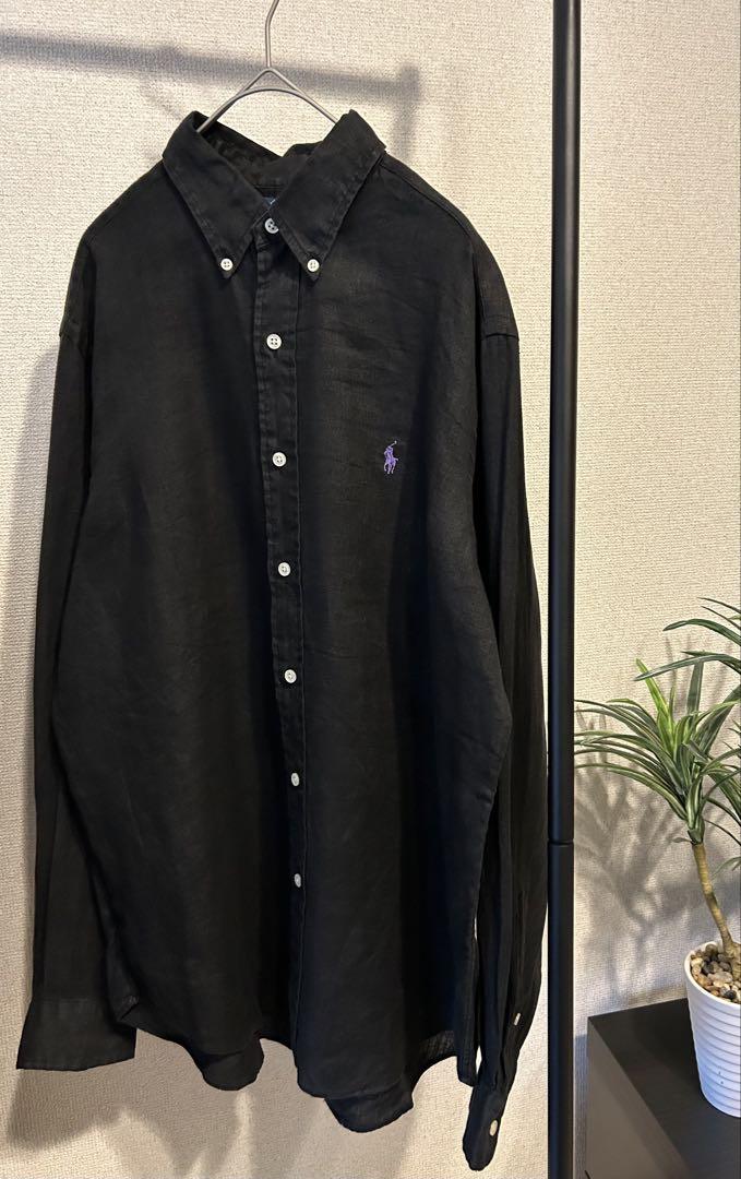 【美品】ラルフローレン RALPH LAUREN　リネンシャツ ブラック M