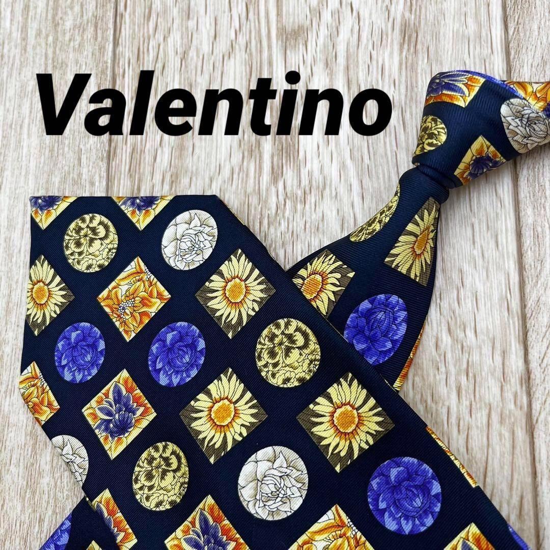 ✨極美品✨Valentino ネクタイ 花柄 ネイビー シルク100%