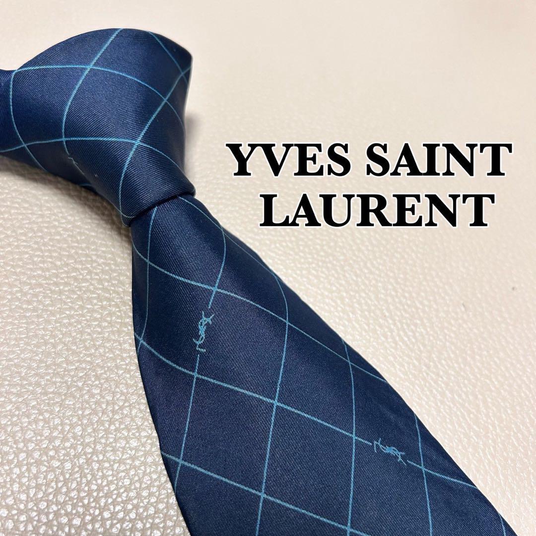 サンローラン ネクタイ ストライプ YSL ネイビー ハイブランド 紺