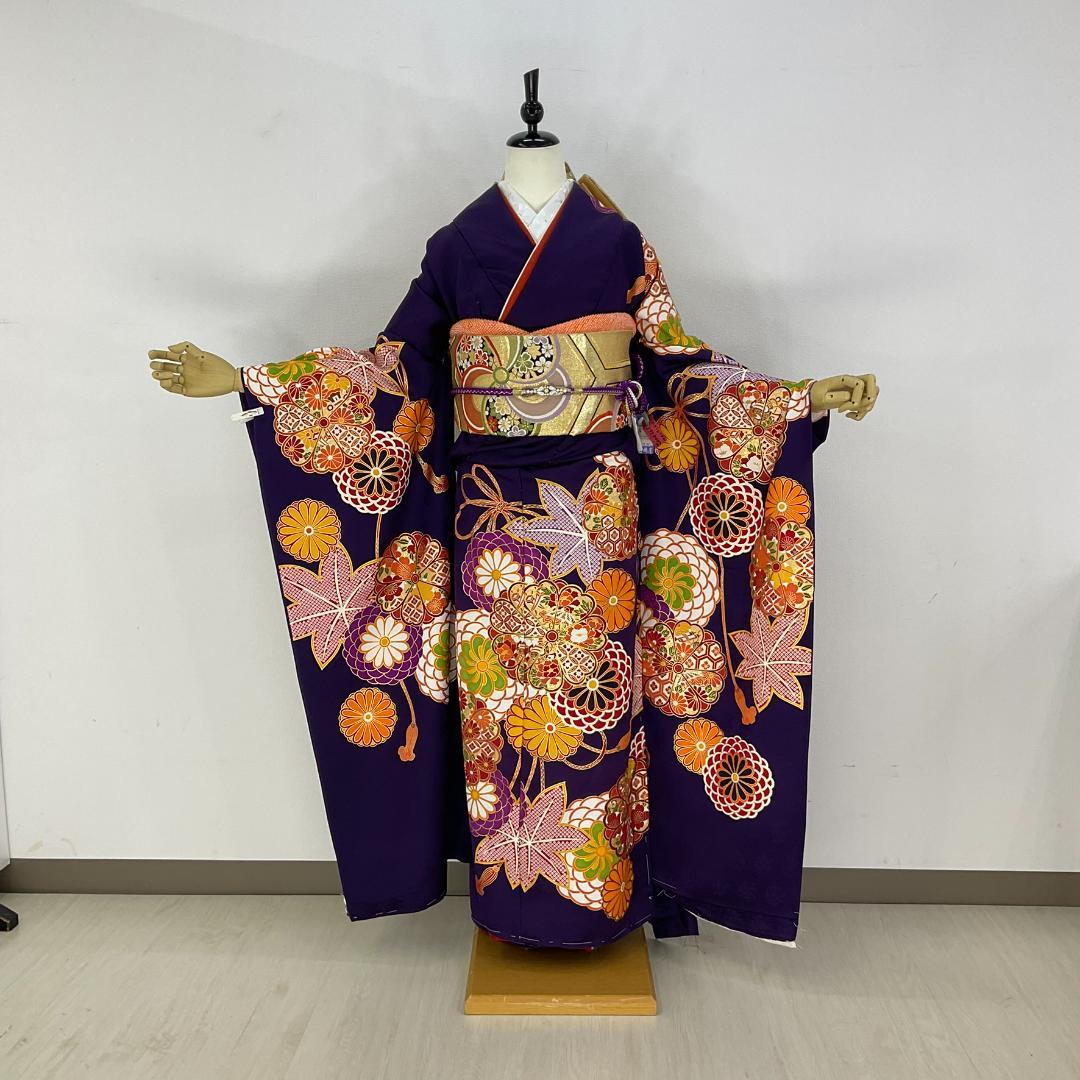 正絹お振袖10点フルセット 紫 クラシックモダン 未仕立て品 お仕立て付き