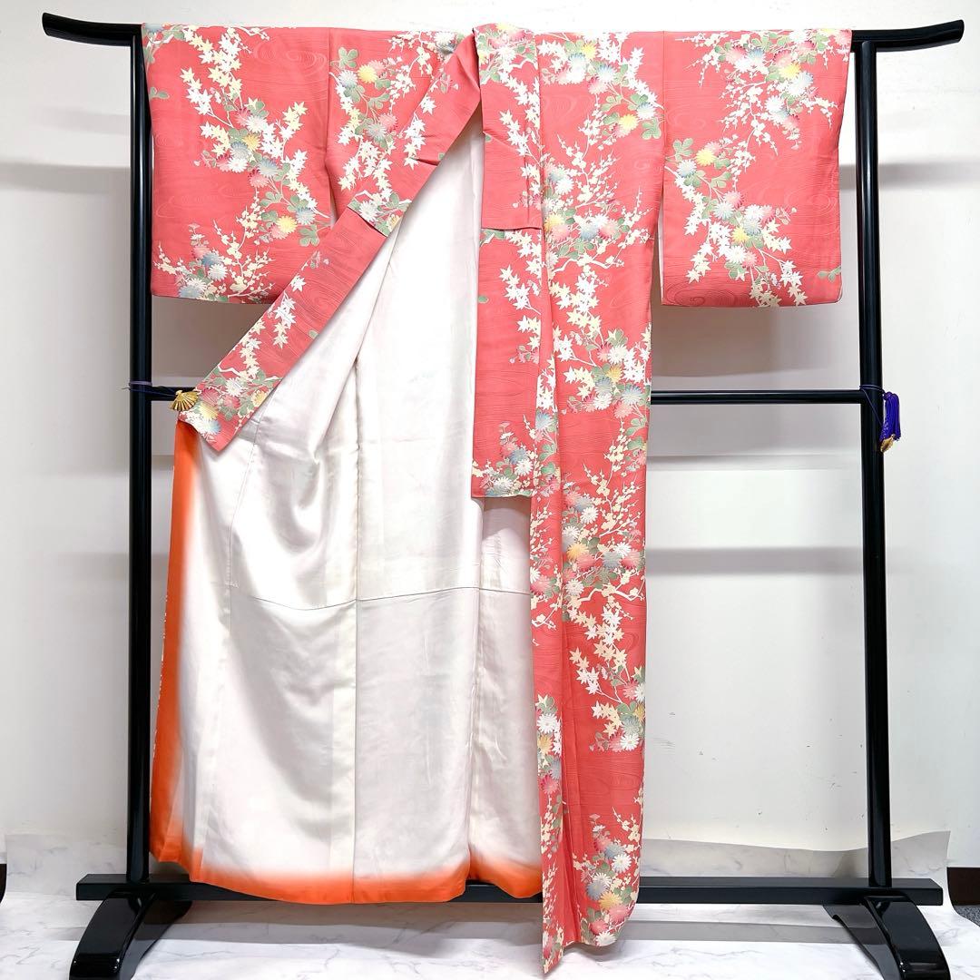 小紋 菊花 楓 流水地紋 着物 111tz 小紋 菊花 楓 流水地紋 着物 111tz