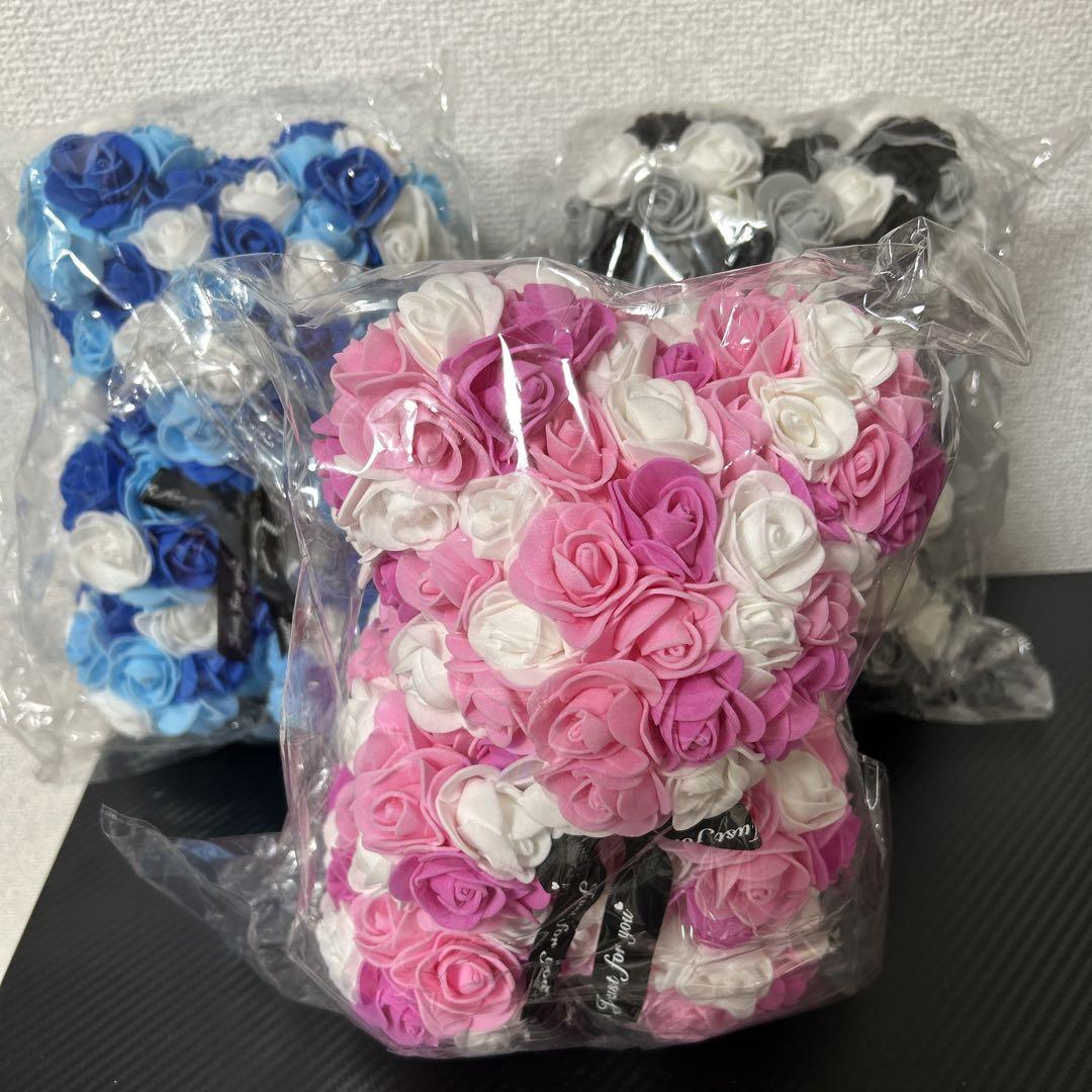 フラワードール 人工保存バラのテディベアギフト セット
