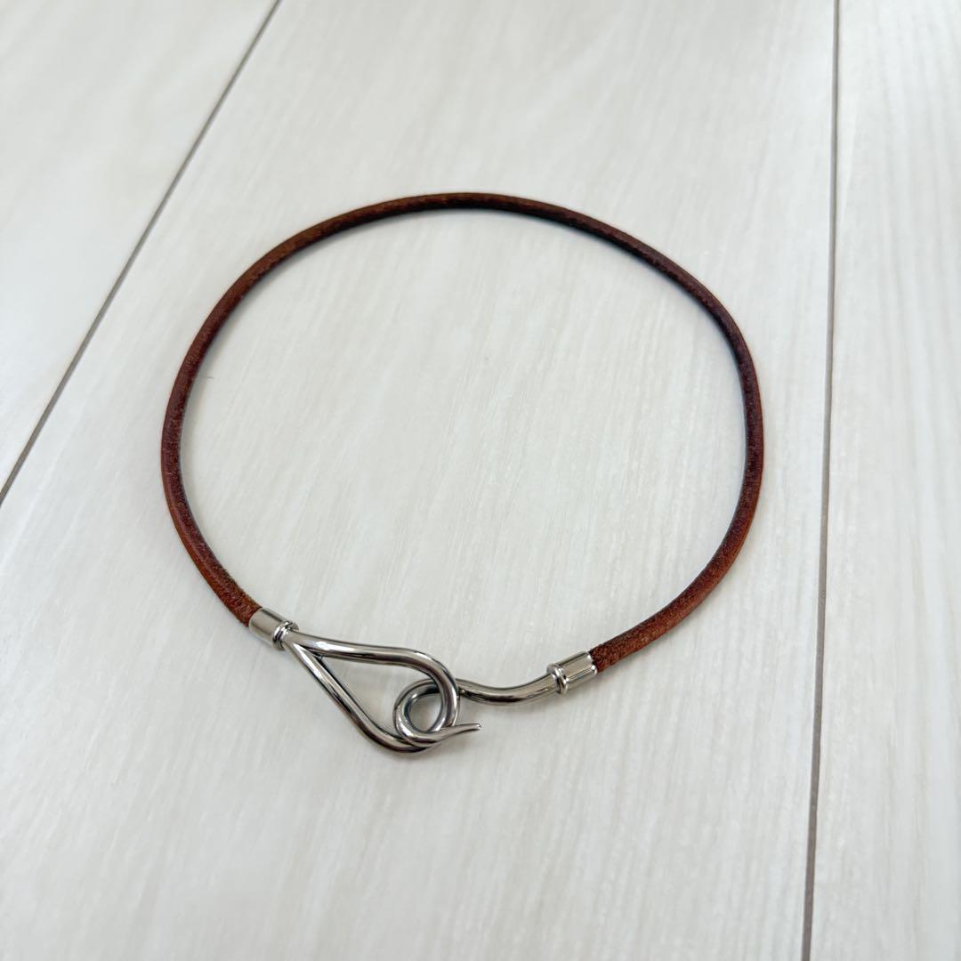 美品　 エルメス　ジャンボブレスレット　2連　チョーカー　シルバー エルメス】ジャンボ ブレスレット チョーカー シルバー金具 2連