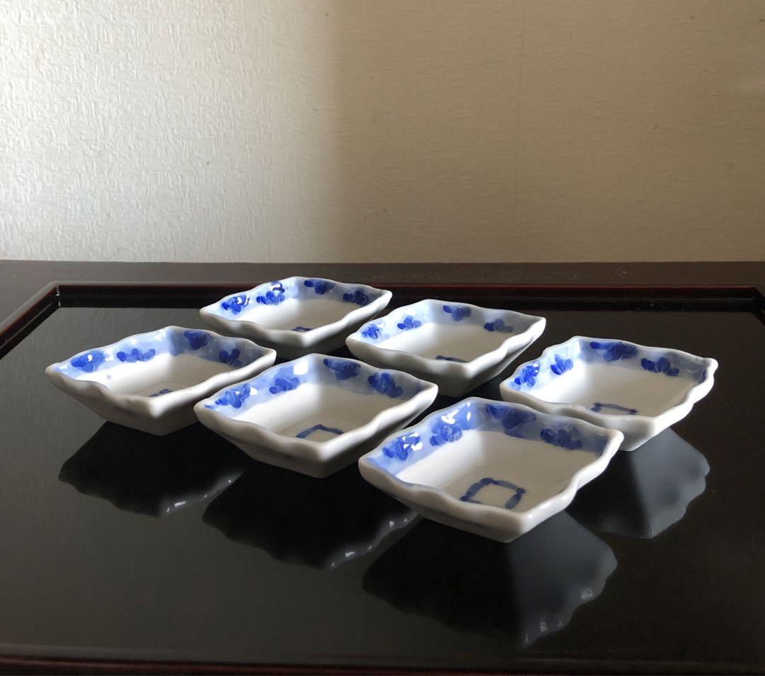 骨董 染付 菱形 変形 豆皿 ６客セット アンティーク