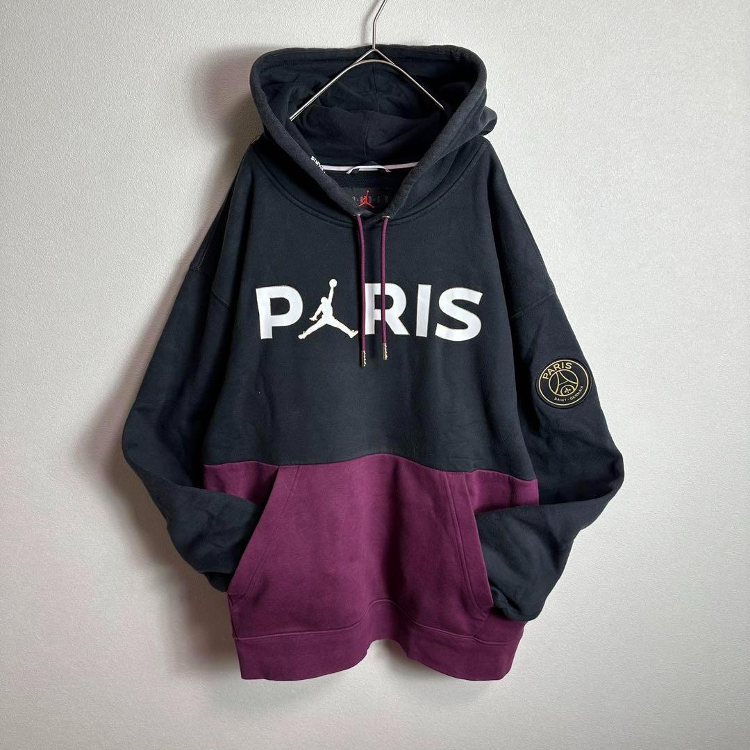 PSG NIKE JORDAN コラボ　パーカー　バイカラー　ロゴドン　XLトップス