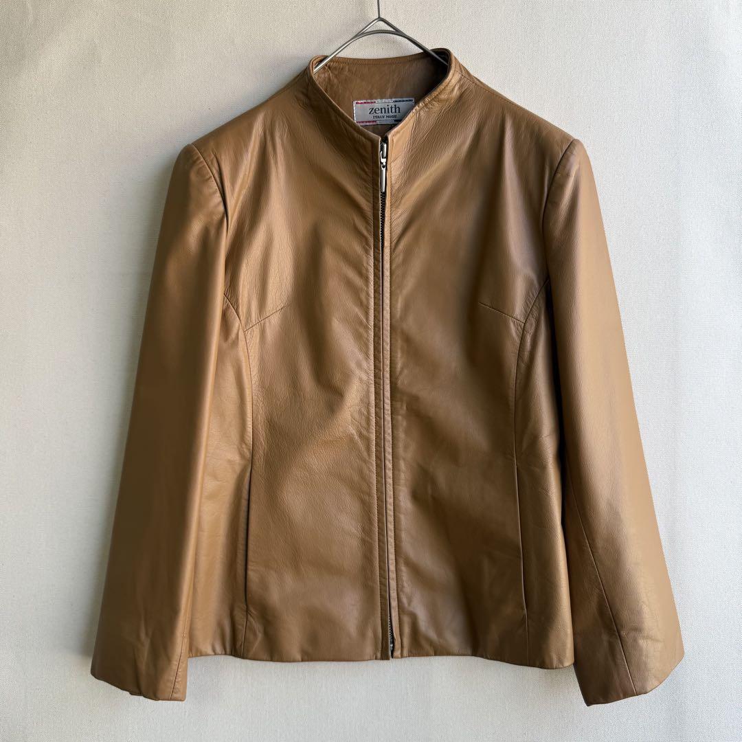 Zenith ゼニス　レディース　ノーカラー　レザージャケット　ライダース　本革