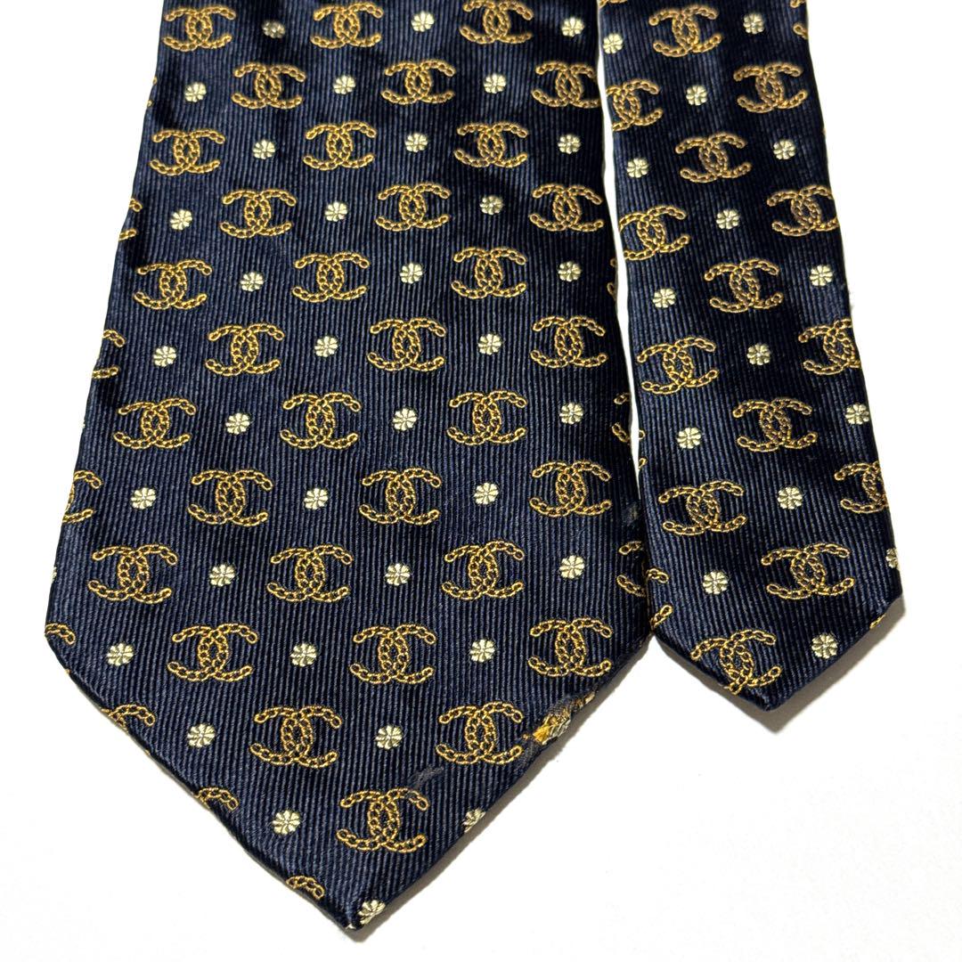 【美品】シャネル ネクタイ ベージュ ココマーク ジャガード 高級【フランス製】 CHANEL シャネル ネクタイ ココマーク 高級シルク100%