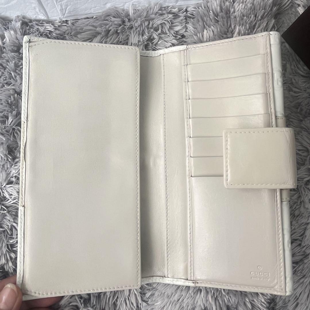 GUCCI✨長財布　シマ　ベロアライン　ロゴ金具　Wホック ホワイト