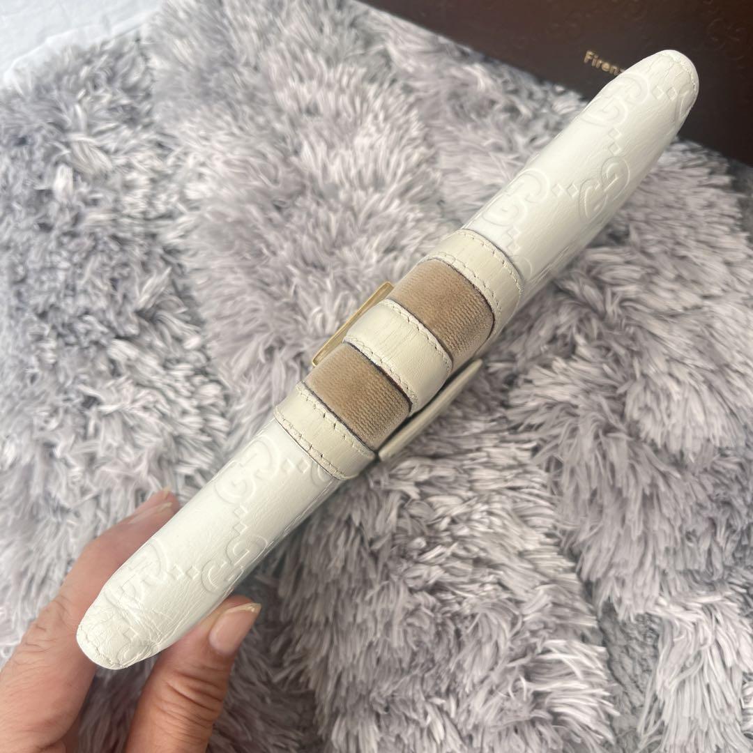 GUCCI✨長財布　シマ　ベロアライン　ロゴ金具　Wホック ホワイト