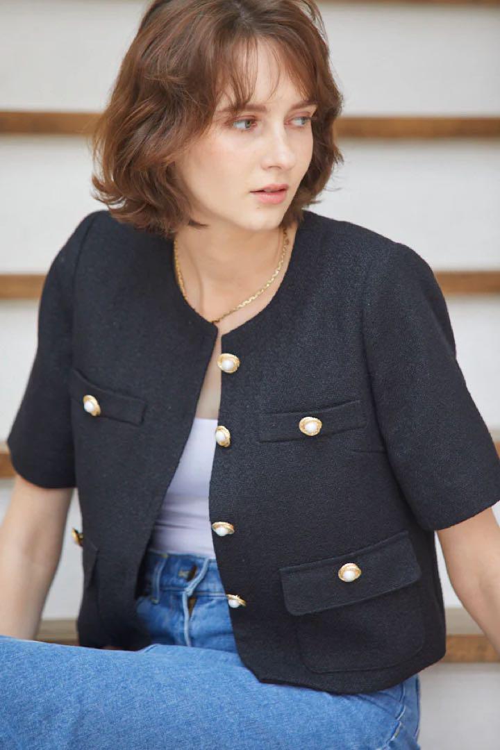 estella.k ノーカラー サマーツイード ジャケット エステラケー