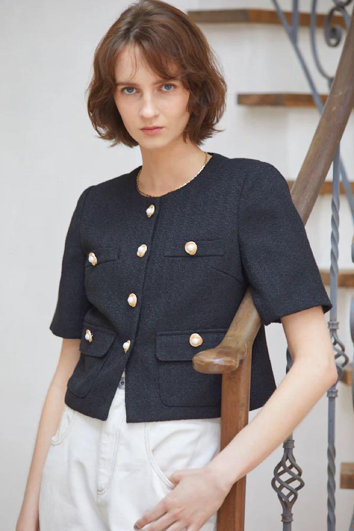 estella.k ノーカラー サマーツイード ジャケット エステラケー