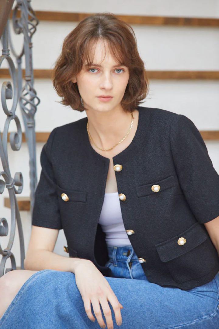 estella.k ノーカラー サマーツイード ジャケット エステラケー